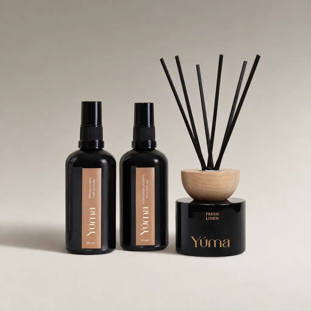 Σετ Yúma με reed diffuser Fresh Linen και fabric mists Fresh Linen και Hesperides Jasmine.