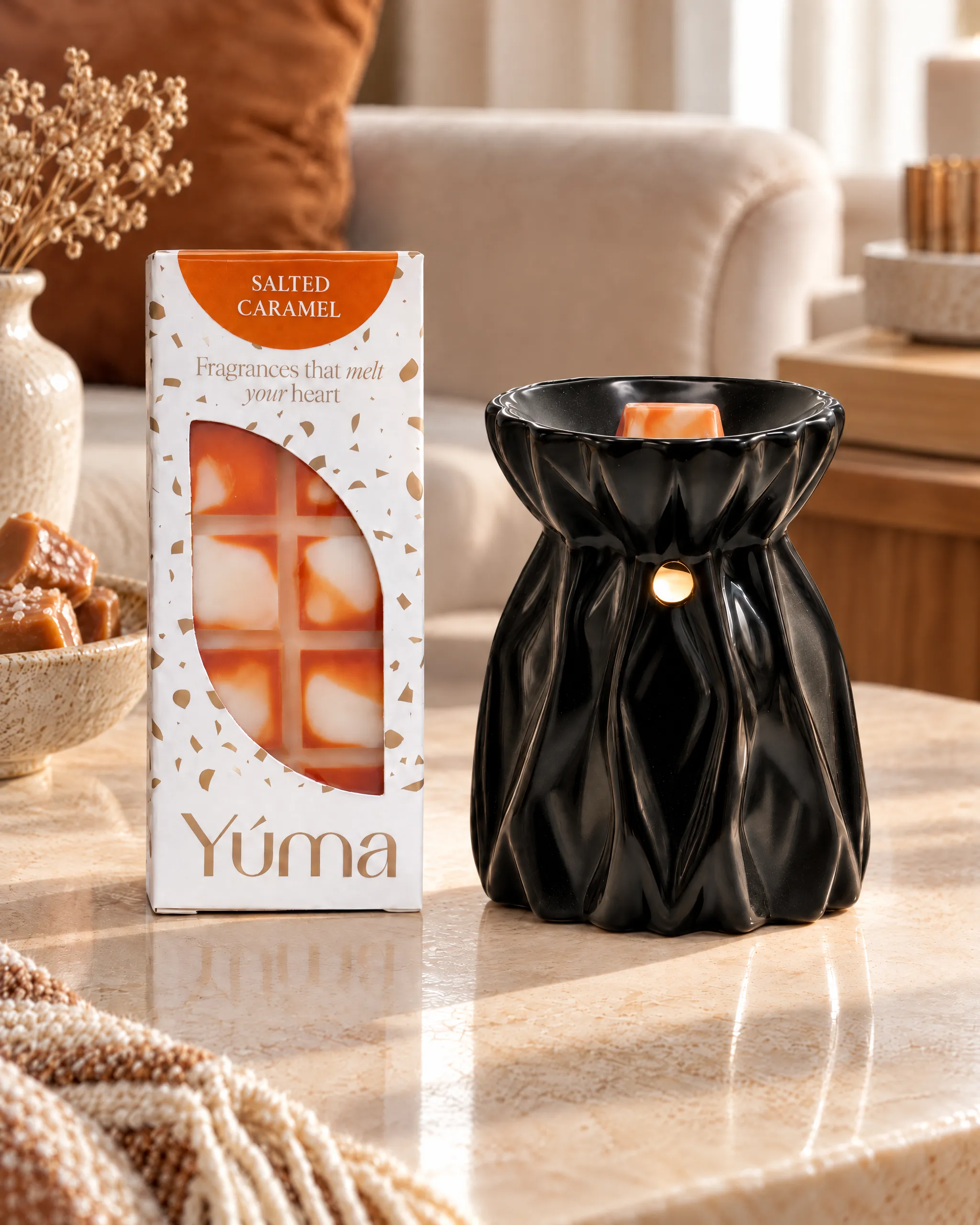 Salted Caramel Snap Bar της Yúma σε οικιακό περιβάλλον.